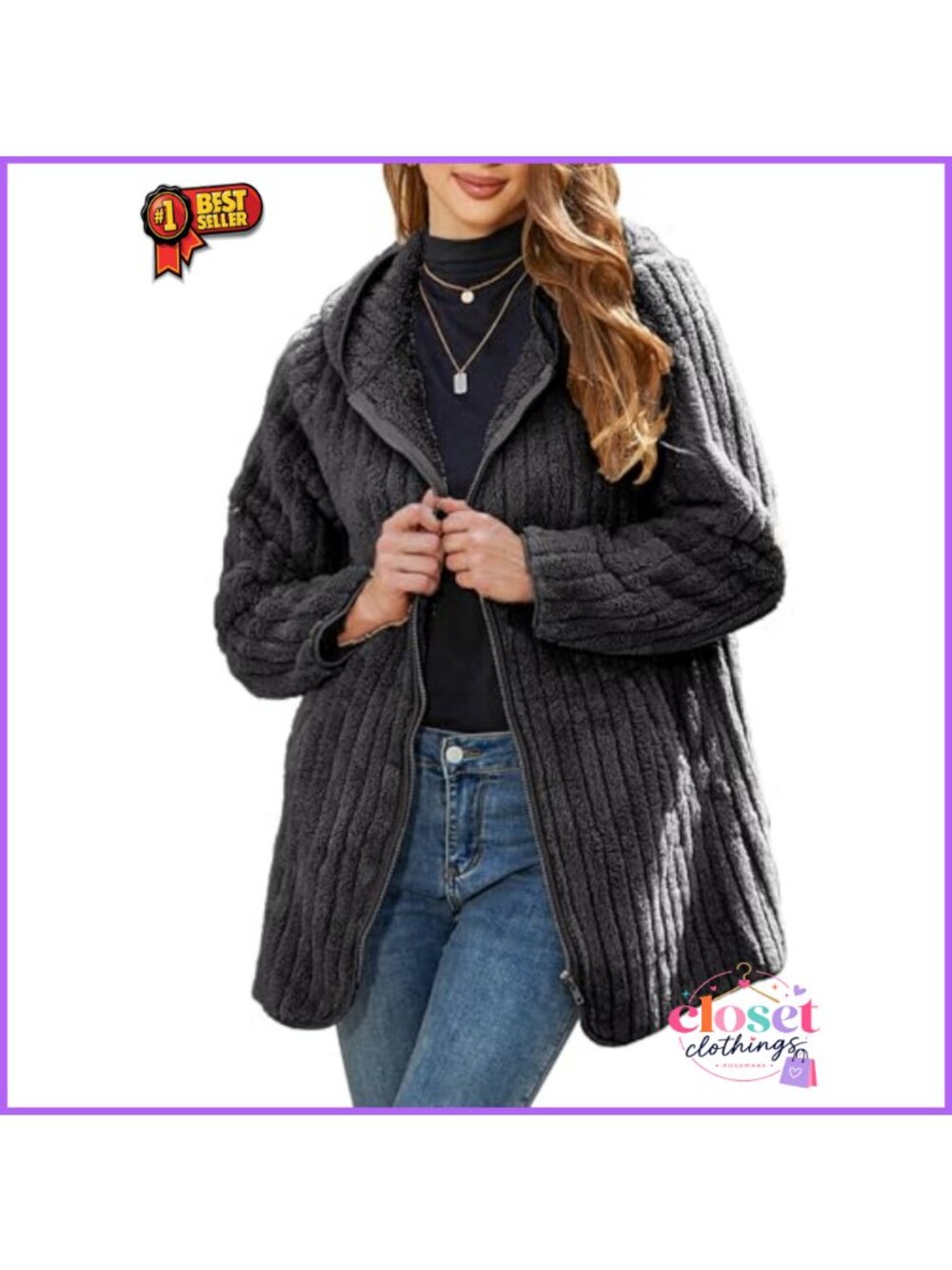 Women's Fleece Jacket Hooded Full Zip Sherpa Coat Warm Winter Active